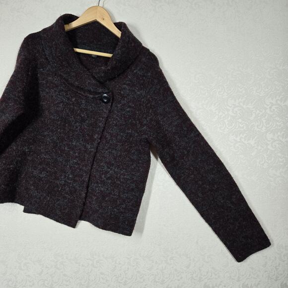 Carole Little Cardigan sz XL Burgandy Gray Heather Chunky One Button - Picture 8 of 13